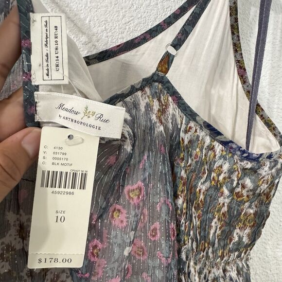 Anthropologie Meadow Rue Josie Metallic Lurex Stripe Tiered Maxi Dress Sz 10 NWT - Picture 2 of 6